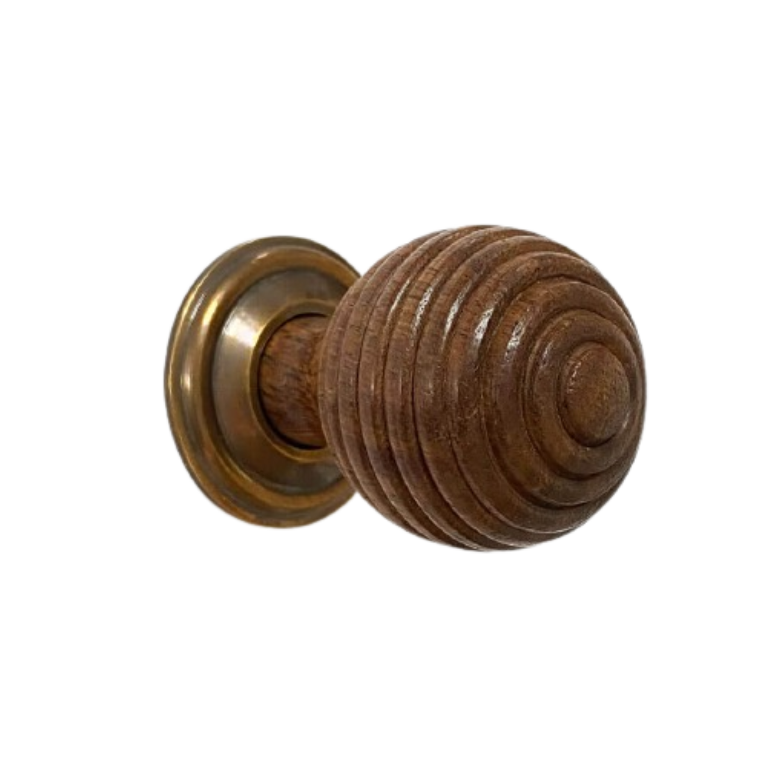 Beehive Cupboard Knob 38mm in Natural Wood Renovated Brass Rose
