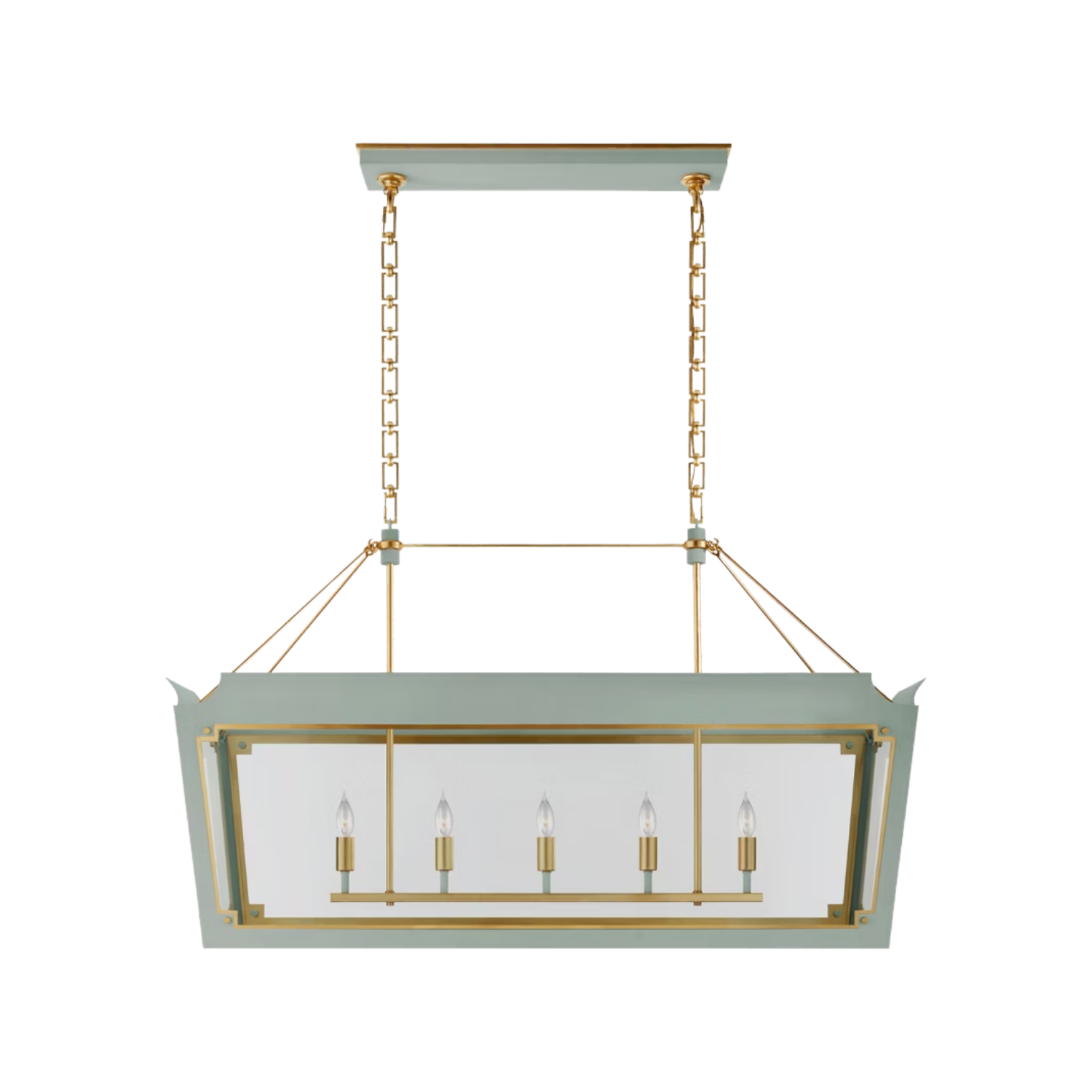 Caddo Medium Linear Lantern | Celadon with Gild